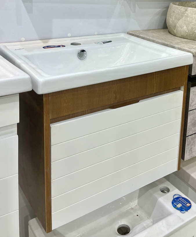 روشویی کابینتی رنگ سفید و فندوقی