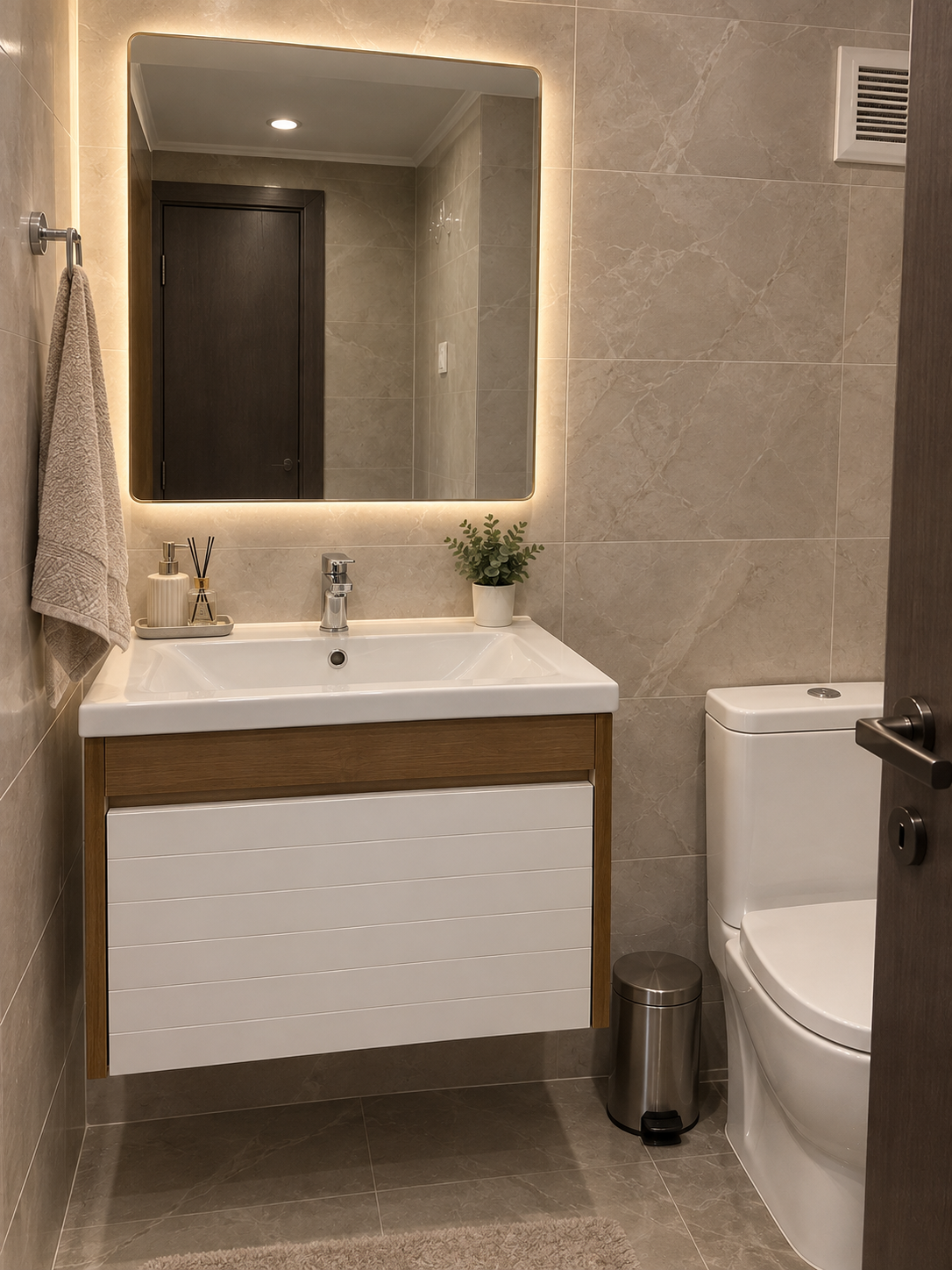 روشویی کابینتی رنگ سفید فندوقی(طرح چوب) 395
